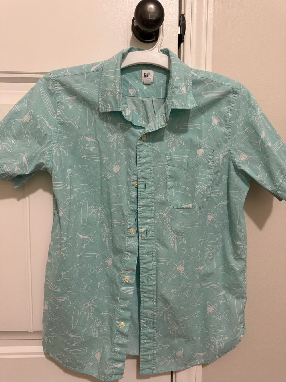 GAP Boys Short-Sleeve Mint Print Button-Up Shirt